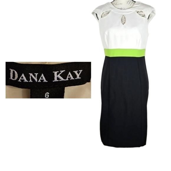 Retro Midi Dress with Teardrop Cutouts & Colorblock White, Green, Black - Picture 4 of 4